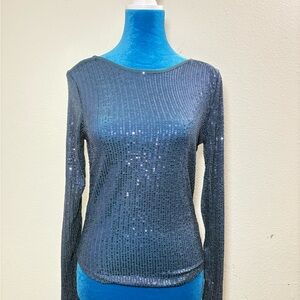 Free People Sequin Long Sleeve Top - Blue